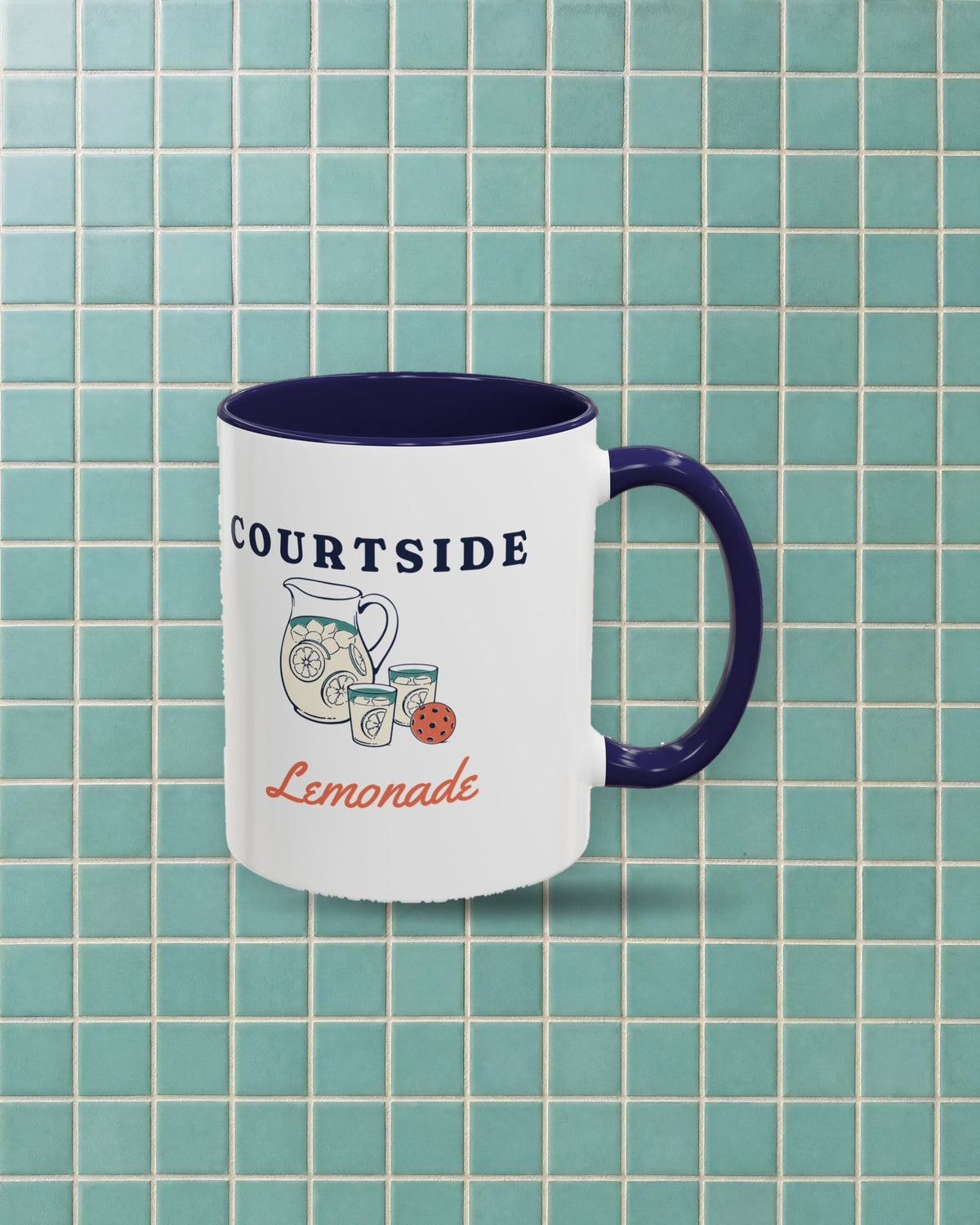 Courtside Lemonade Mug in Navy, styled