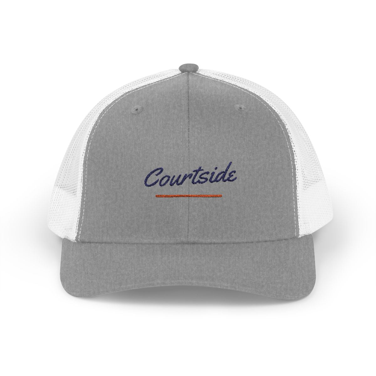 Courtside Trucker Hat in Heather Grey / White, front view