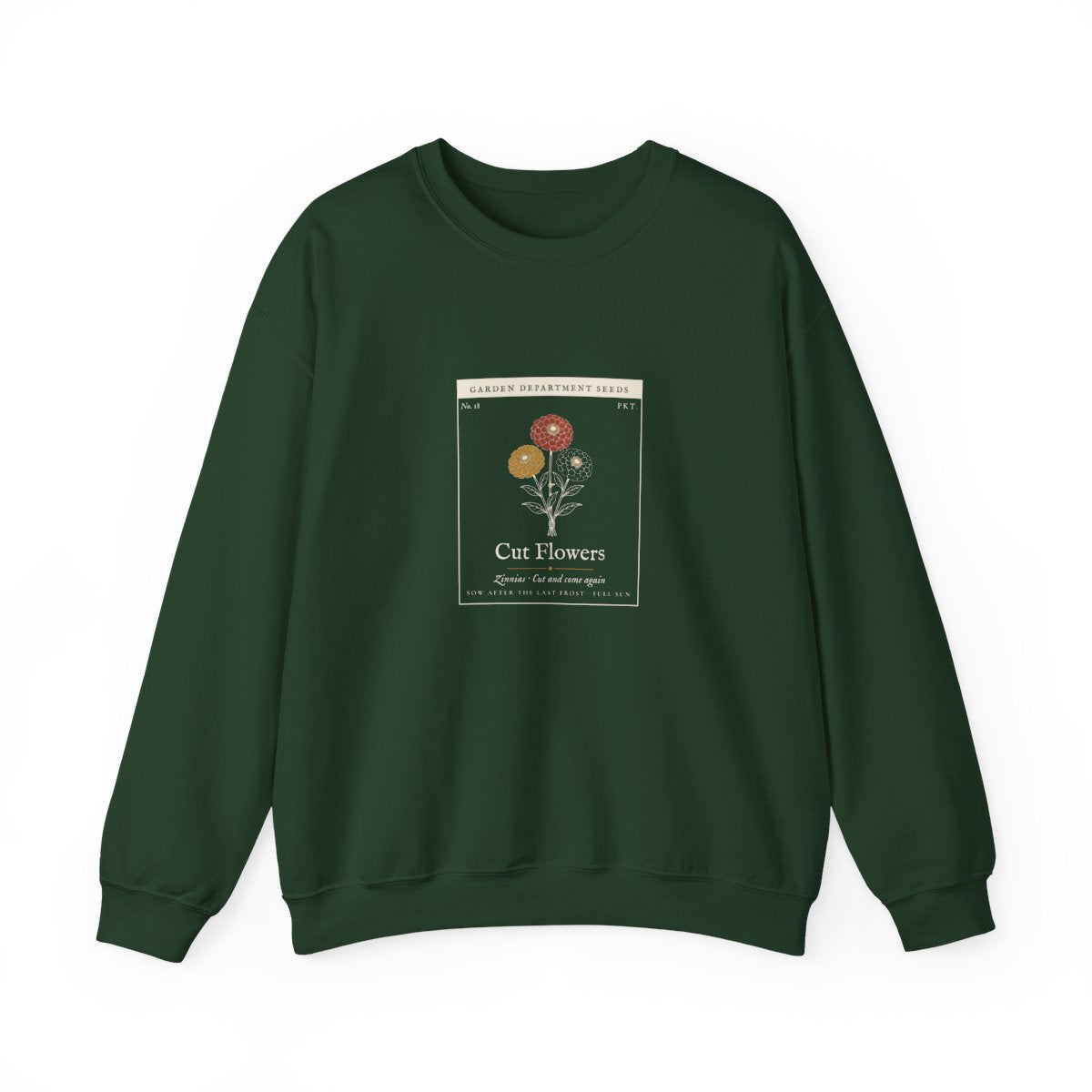 Cut Flower Garden Crewneck in Forest Green, front view
