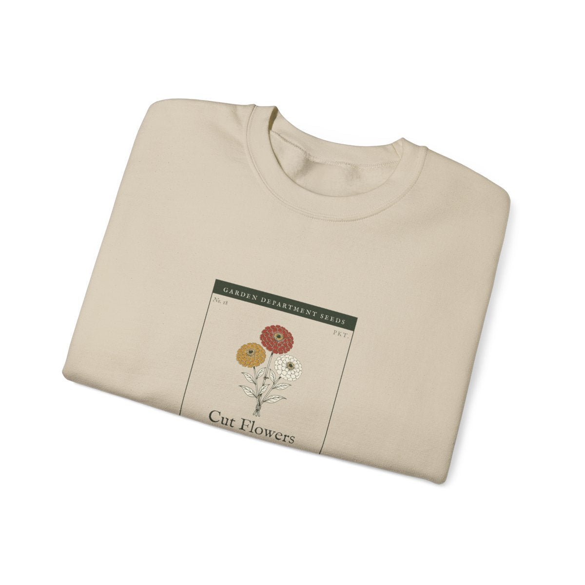 Cut Flower Garden Crewneck in Sand, folded