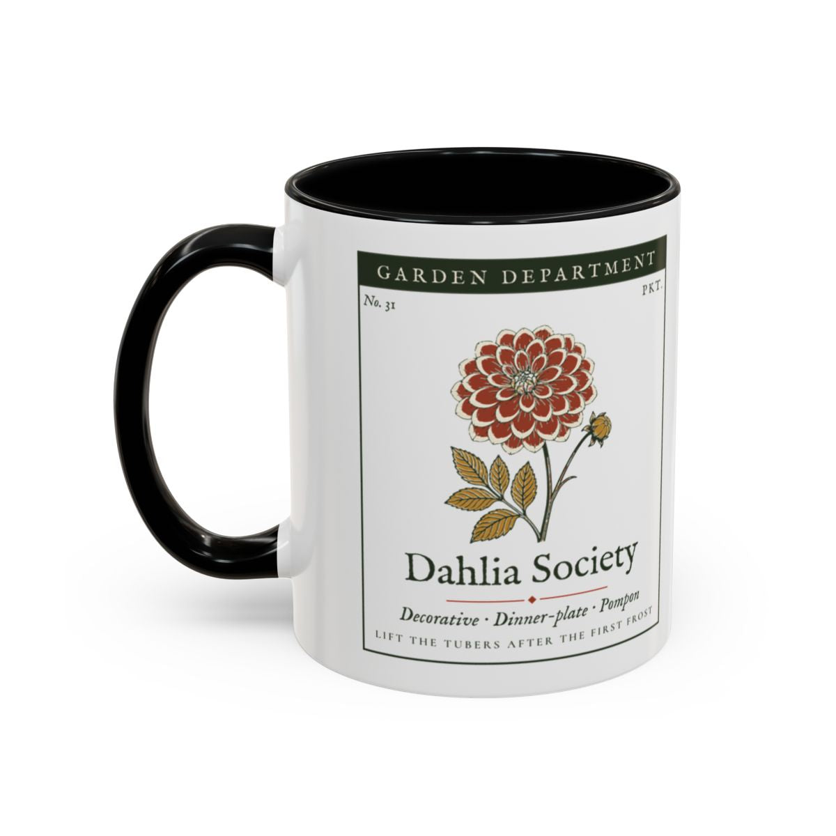 Dahlia Society Mug in Black, left side
