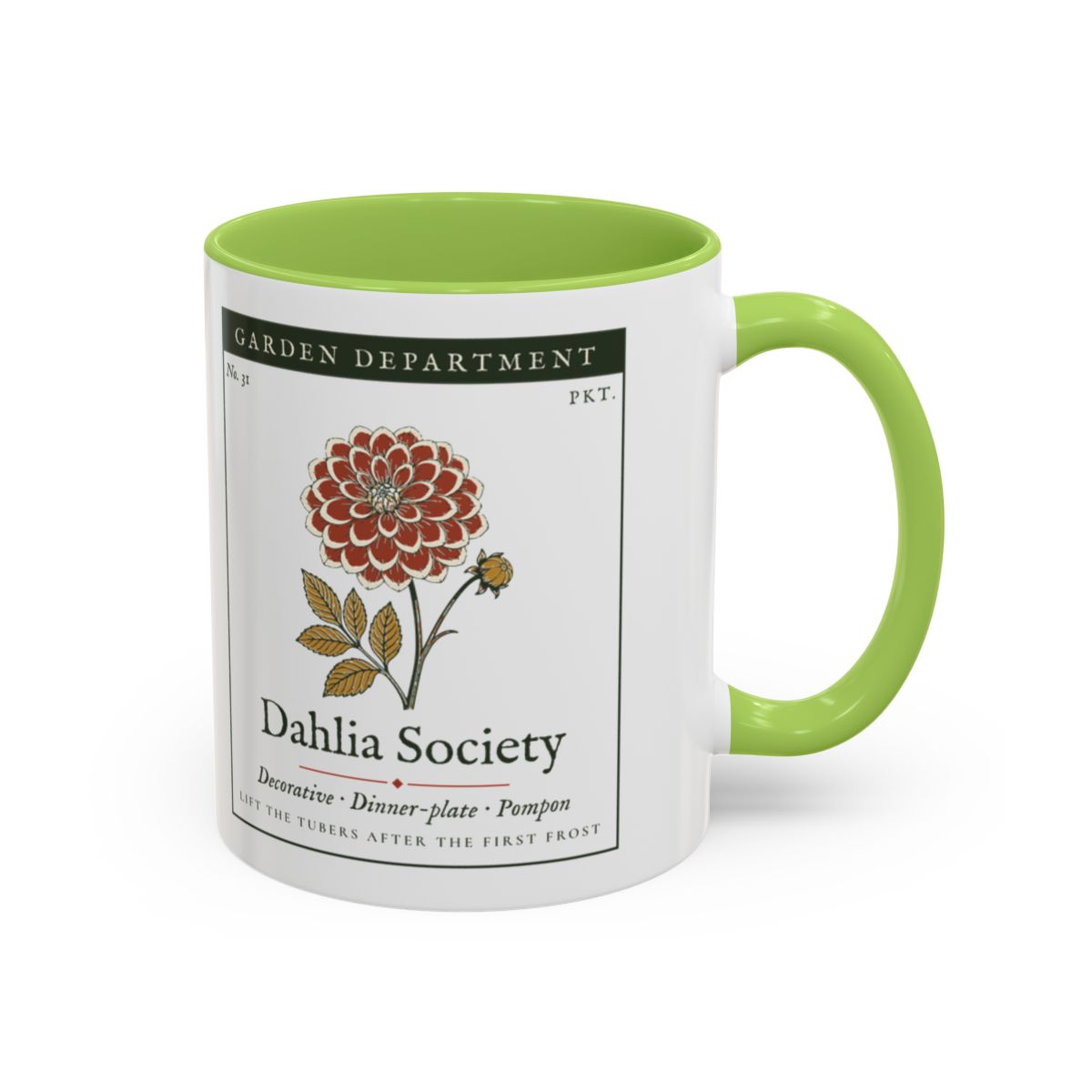Dahlia Society Mug in Light Green, right side