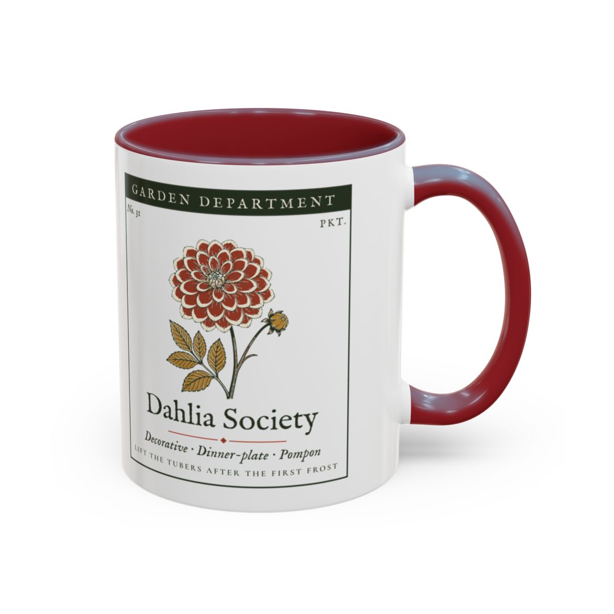 Dahlia Society Mug in Maroon, right side