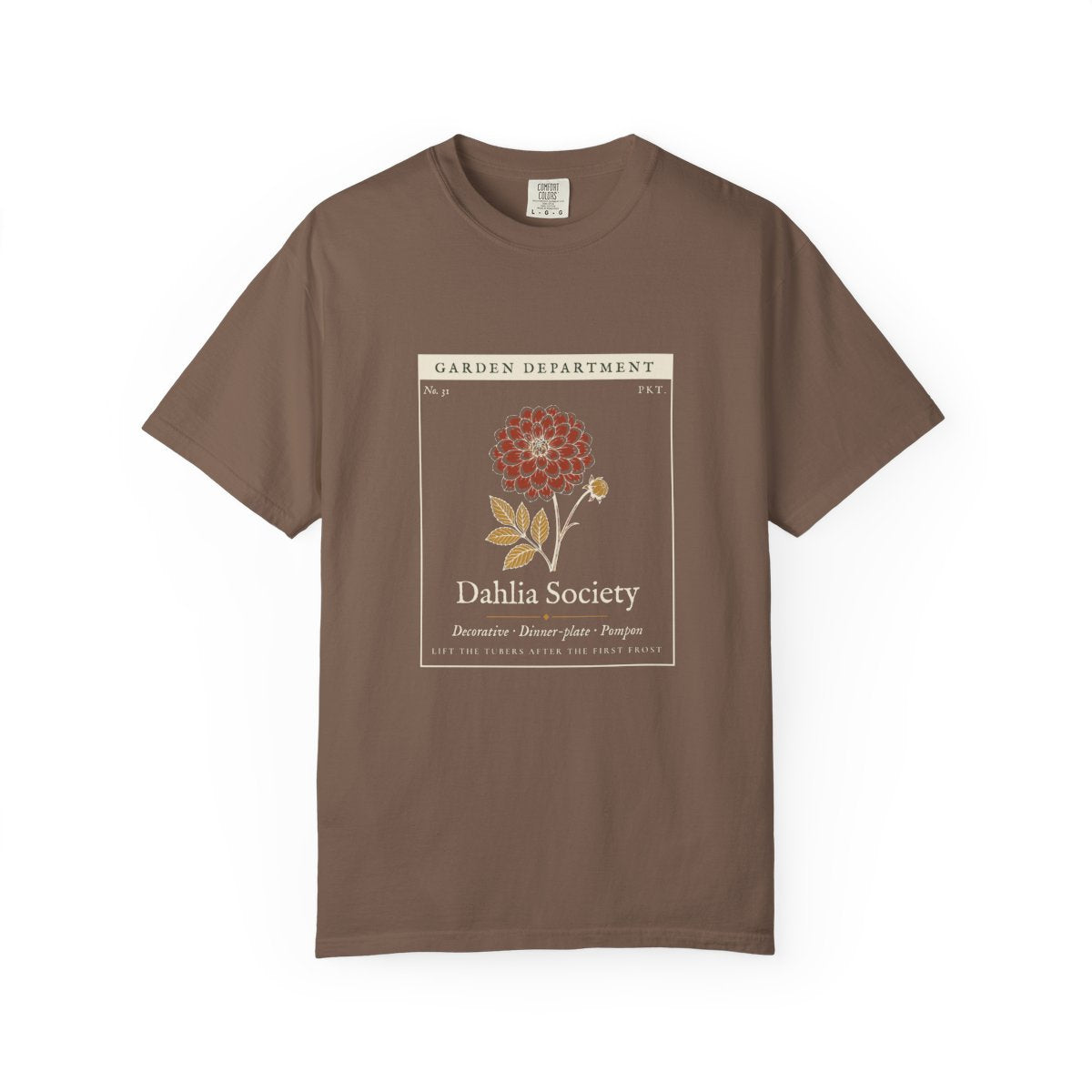 Dahlia Society Tee in Espresso, front view