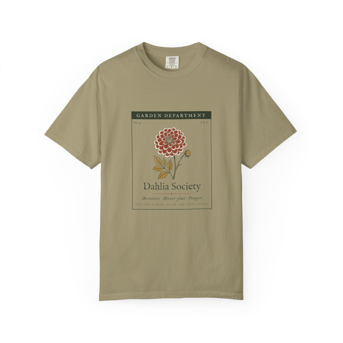 Dahlia Society Tee in Khaki, front view