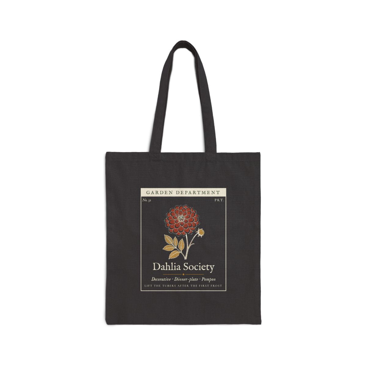 Dahlia Society Tote in Black, front view