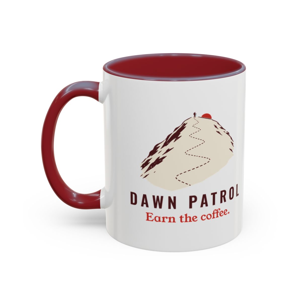 Dawn Patrol Mug in Maroon, left side