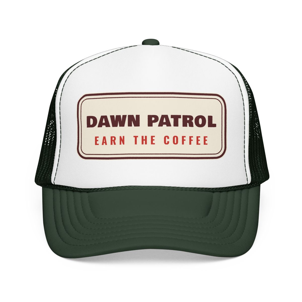 Dawn Patrol Trucker Hat in Dark Green / White / Dark Green, front view