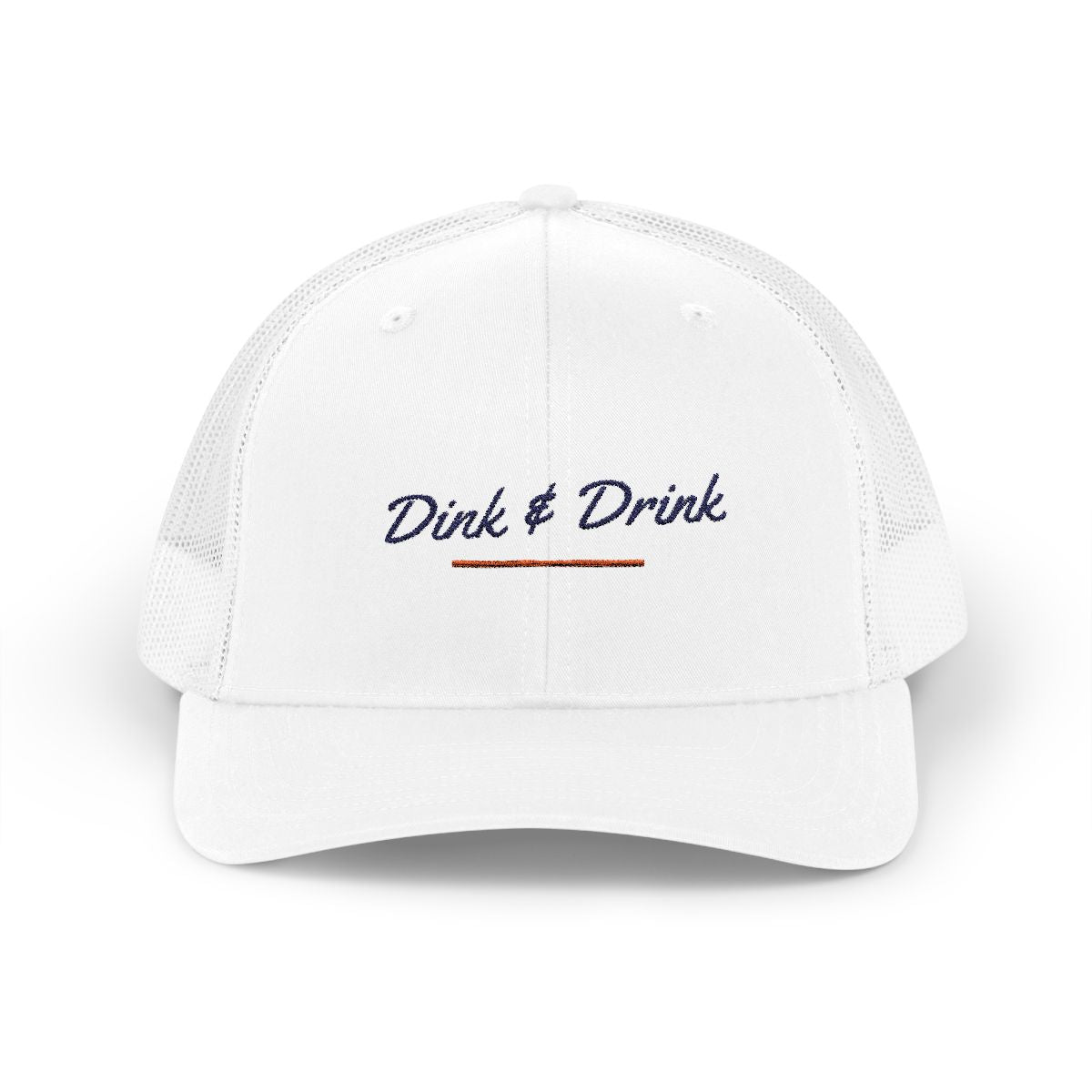 Dink & Drink Trucker Hat in White, front view