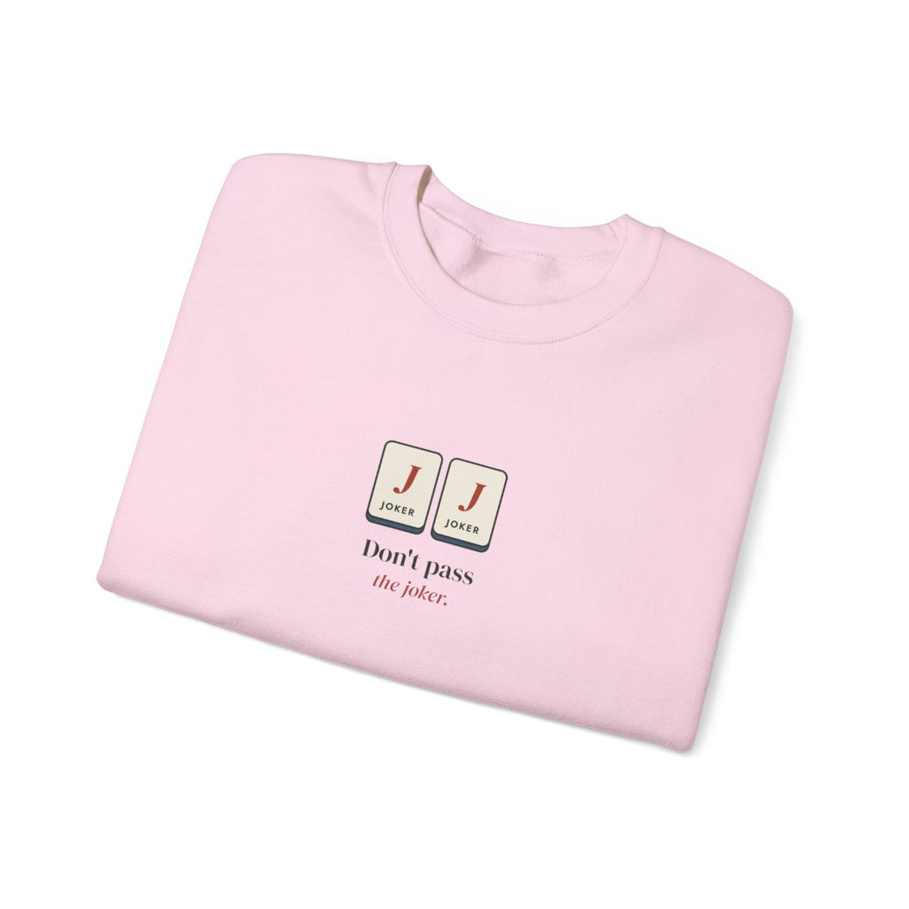 Don't Pass the Joker Crewneck in Light Pink, folded