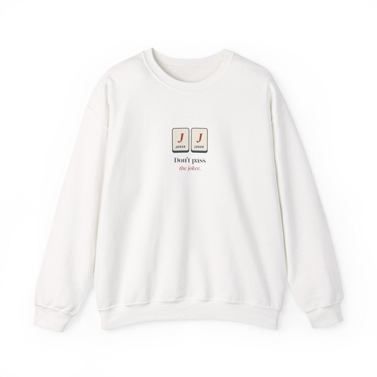 Don't Pass the Joker Crewneck in White, front view