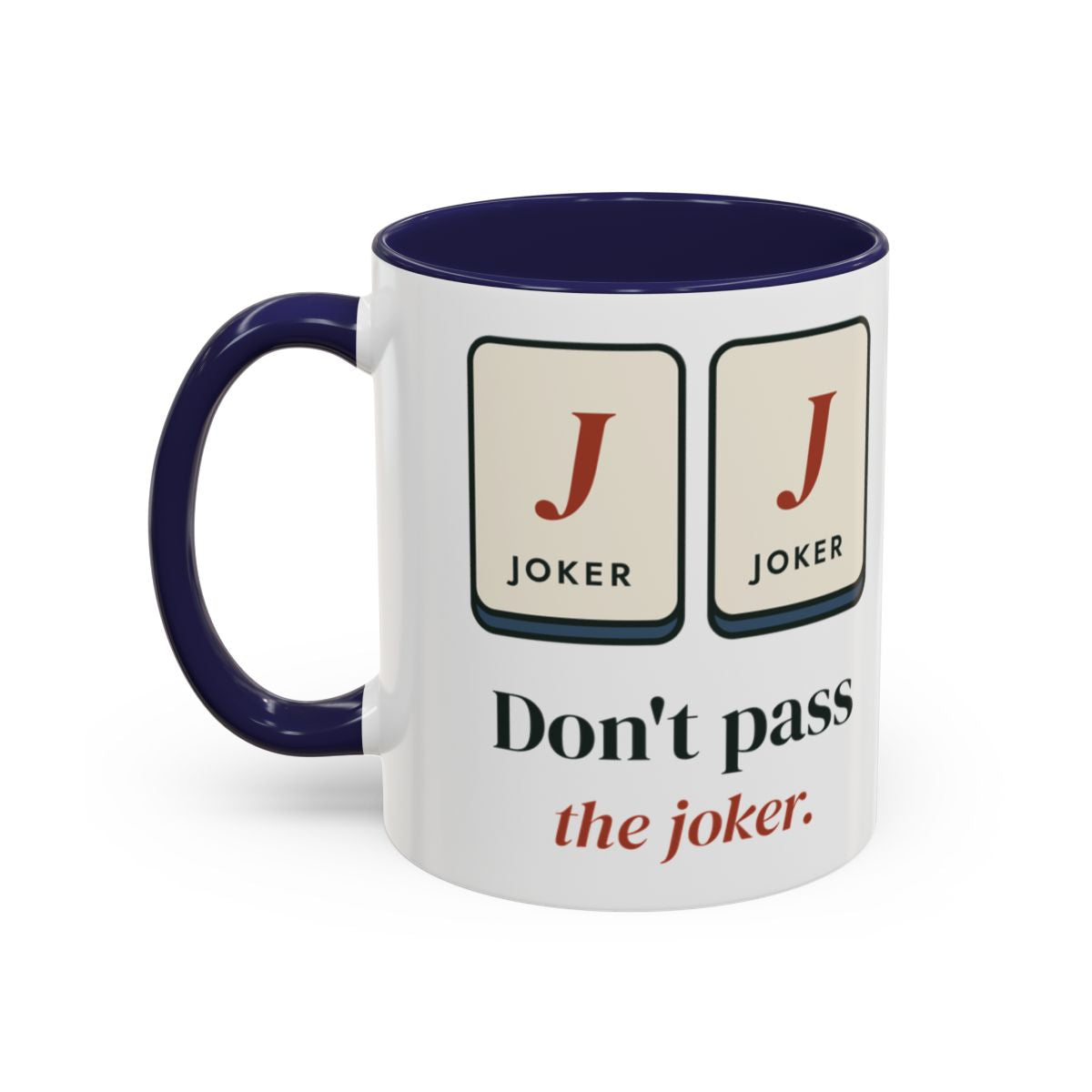 Don't Pass the Joker Mug in Navy, left side
