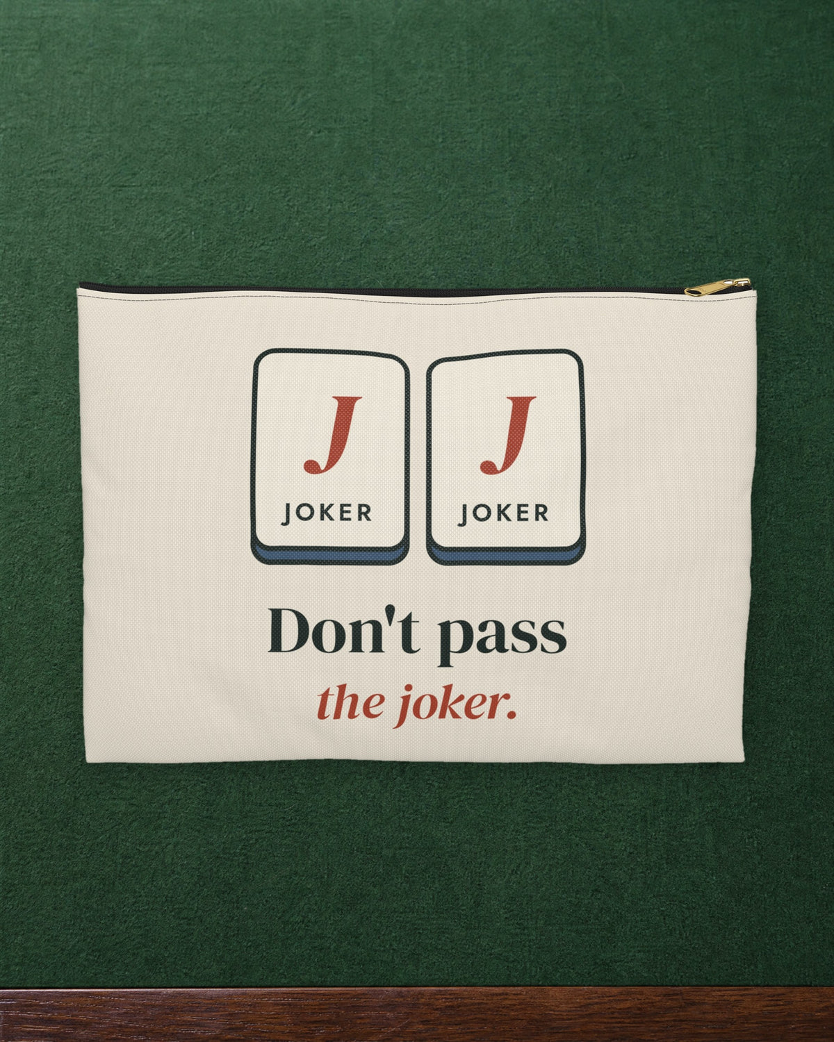 Don't Pass the Joker Zip Pouch in Black zipper, styled