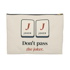 Don't Pass the Joker Zip Pouch in Black zipper, front view