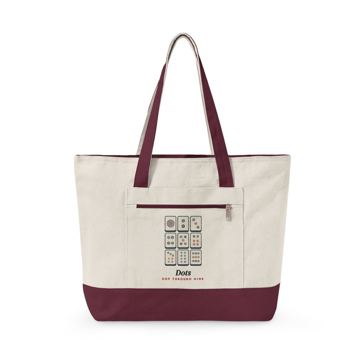 Dots Mahj Bag in Natural/Maroon, front view