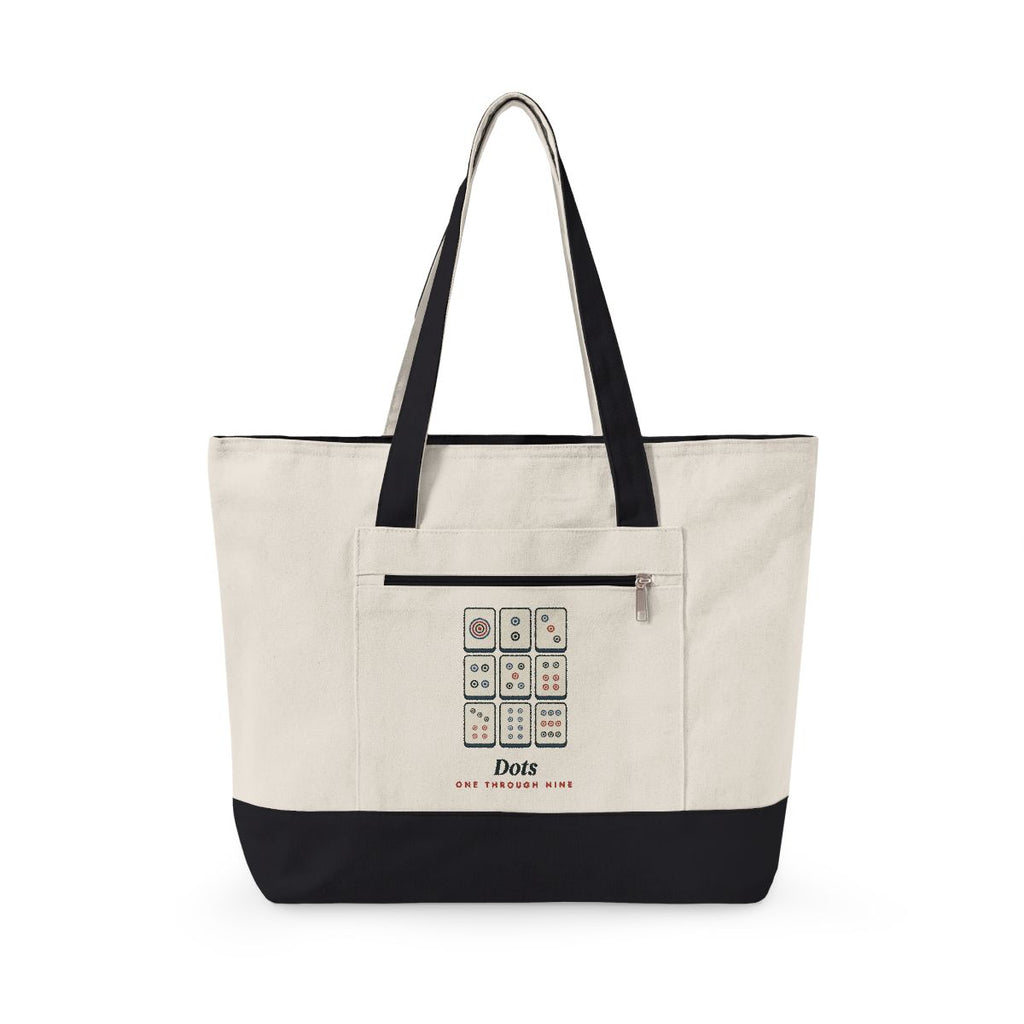 Dots Mahj Bag in Natural/Black, front view