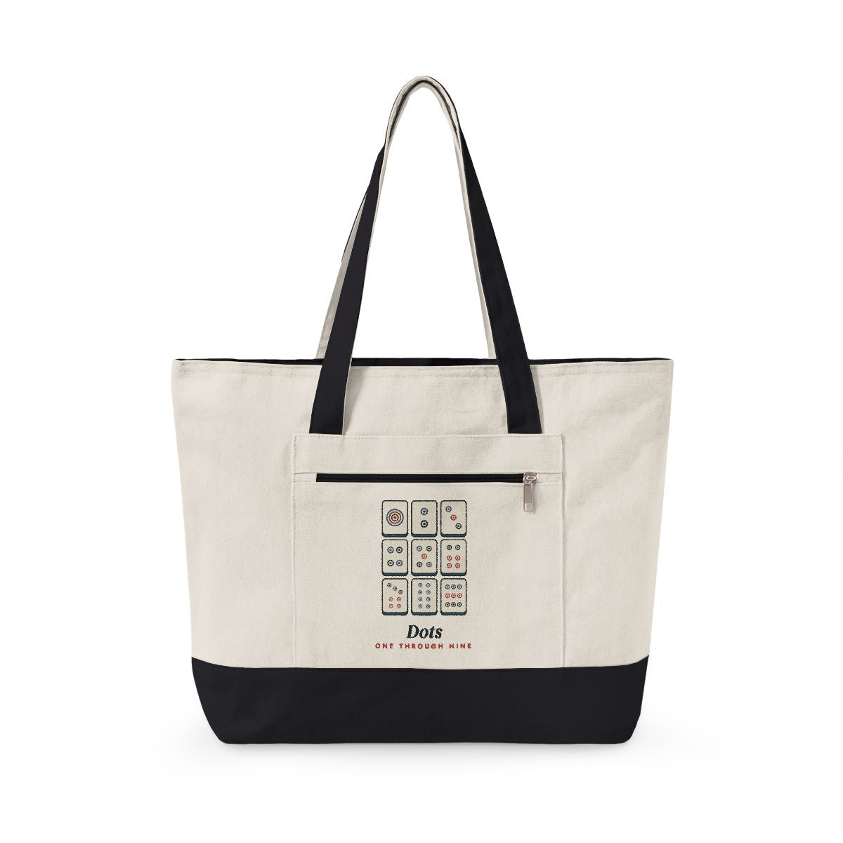 Dots Mahj Bag in Natural/Black, front view
