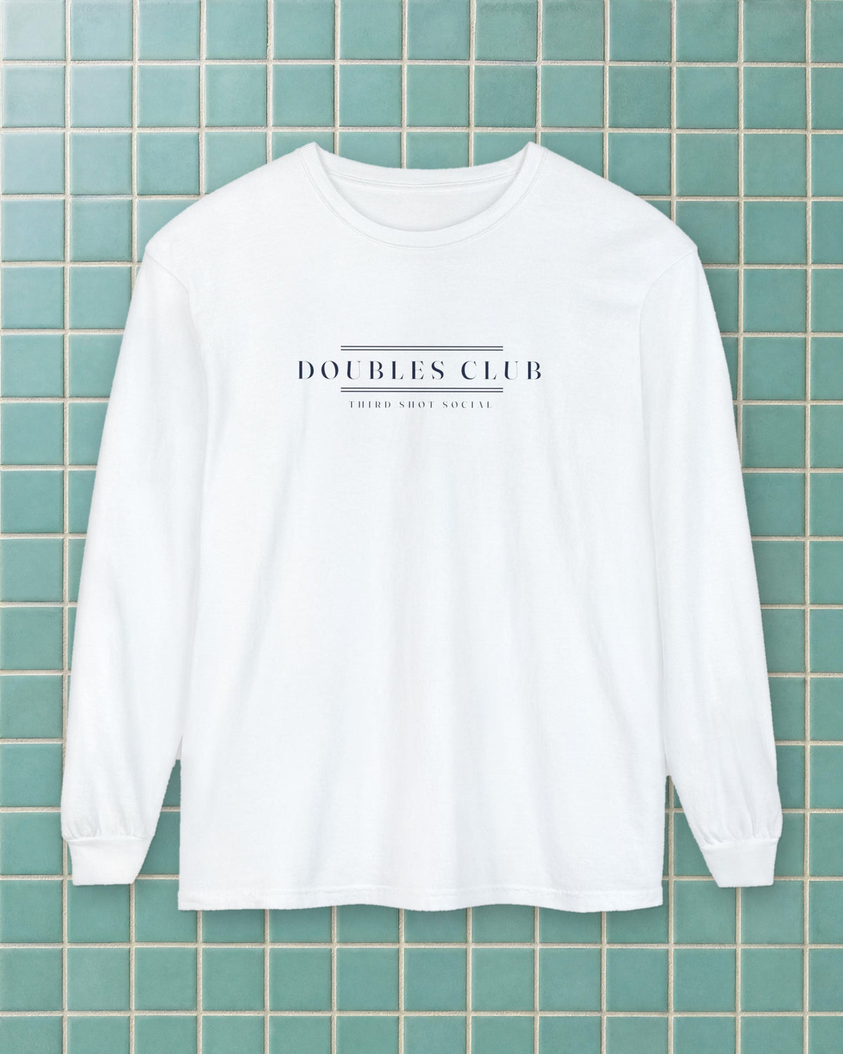 Doubles Club Long Sleeve Tee in White, styled