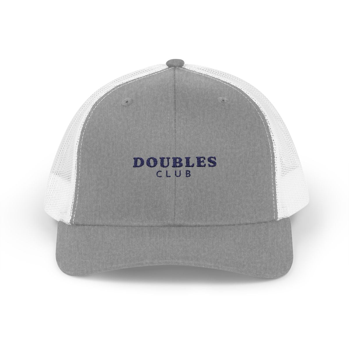 Doubles Club Trucker Hat in Heather Grey / White, front view