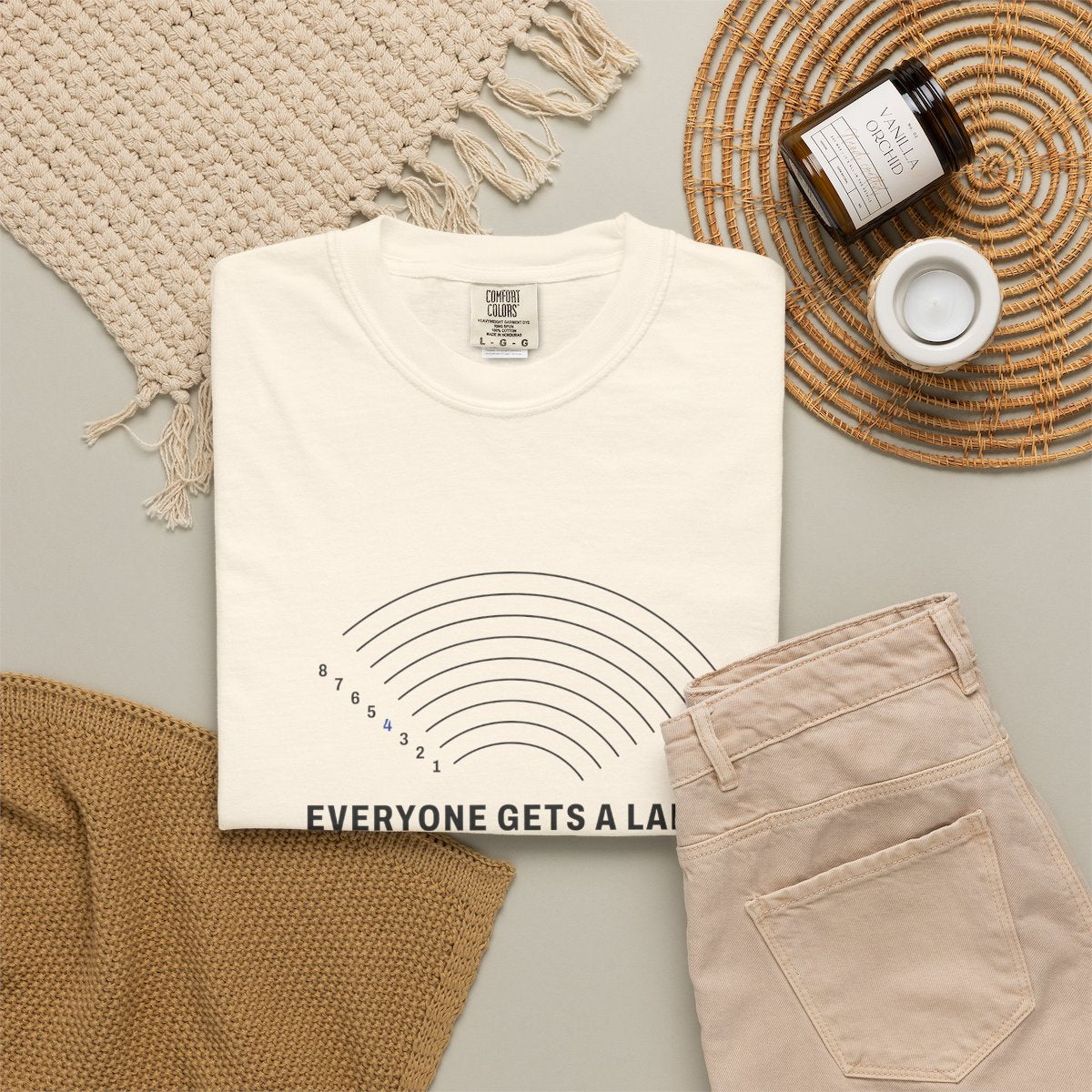 Everyone Gets a Lane Tee in Ivory, fabric and print detail
