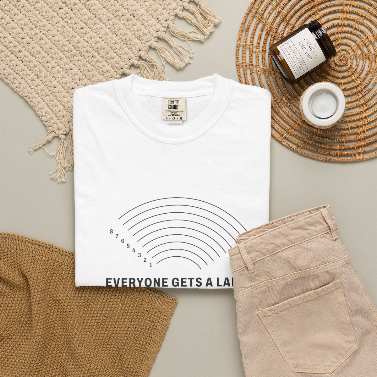 Everyone Gets a Lane Tee in White, fabric and print detail