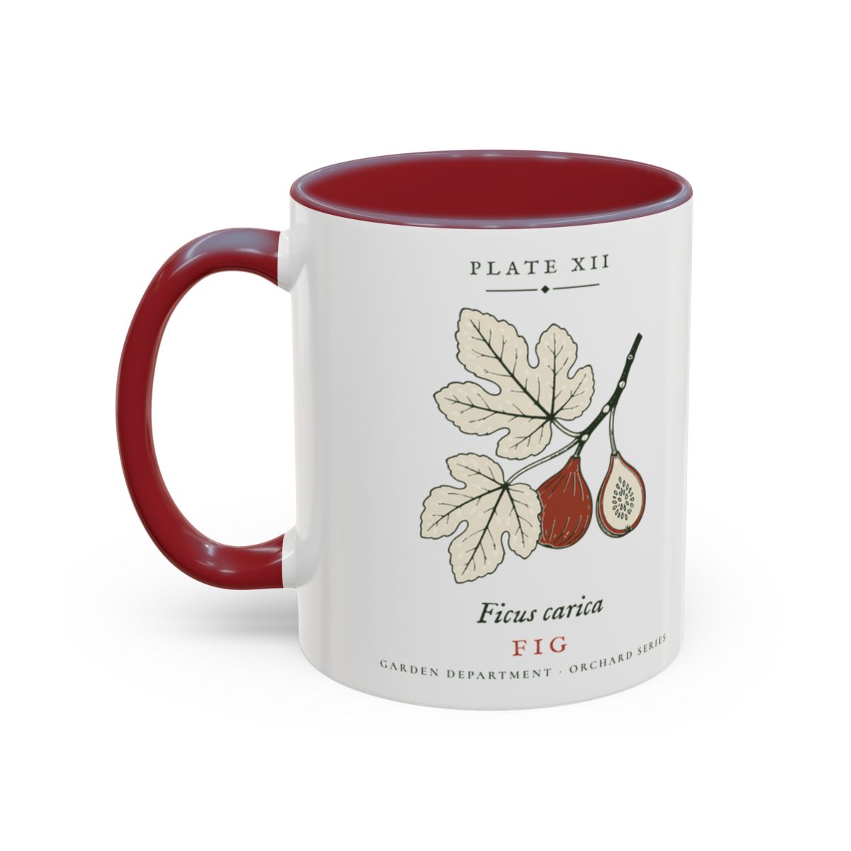 Fig Plate Mug in Maroon, left side