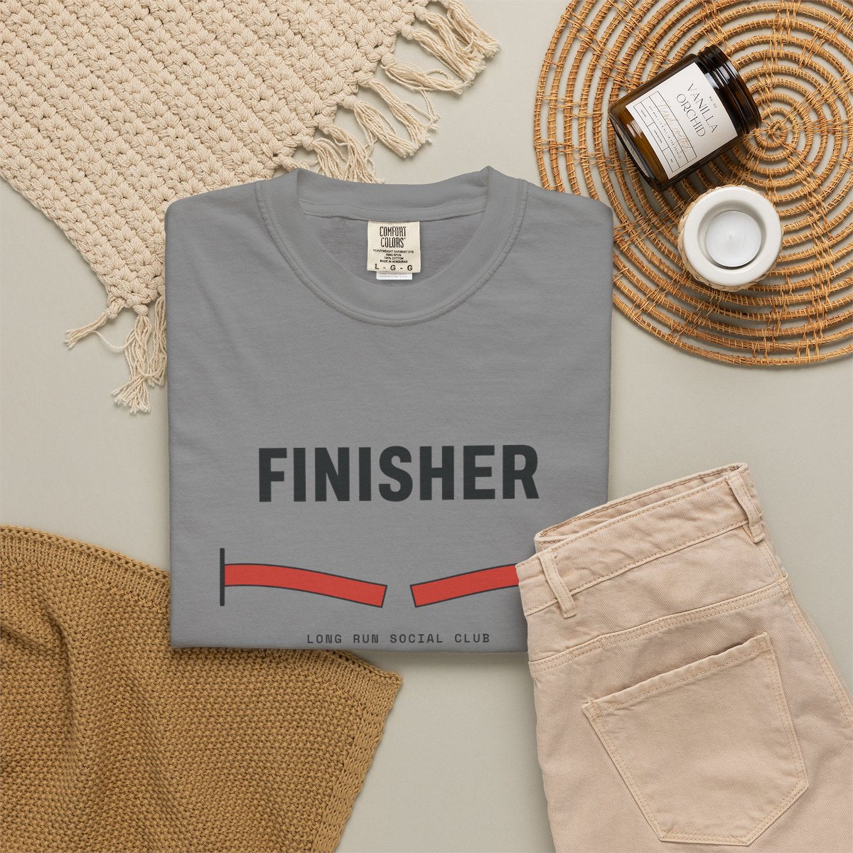 Finisher Tee in Grey, fabric and print detail