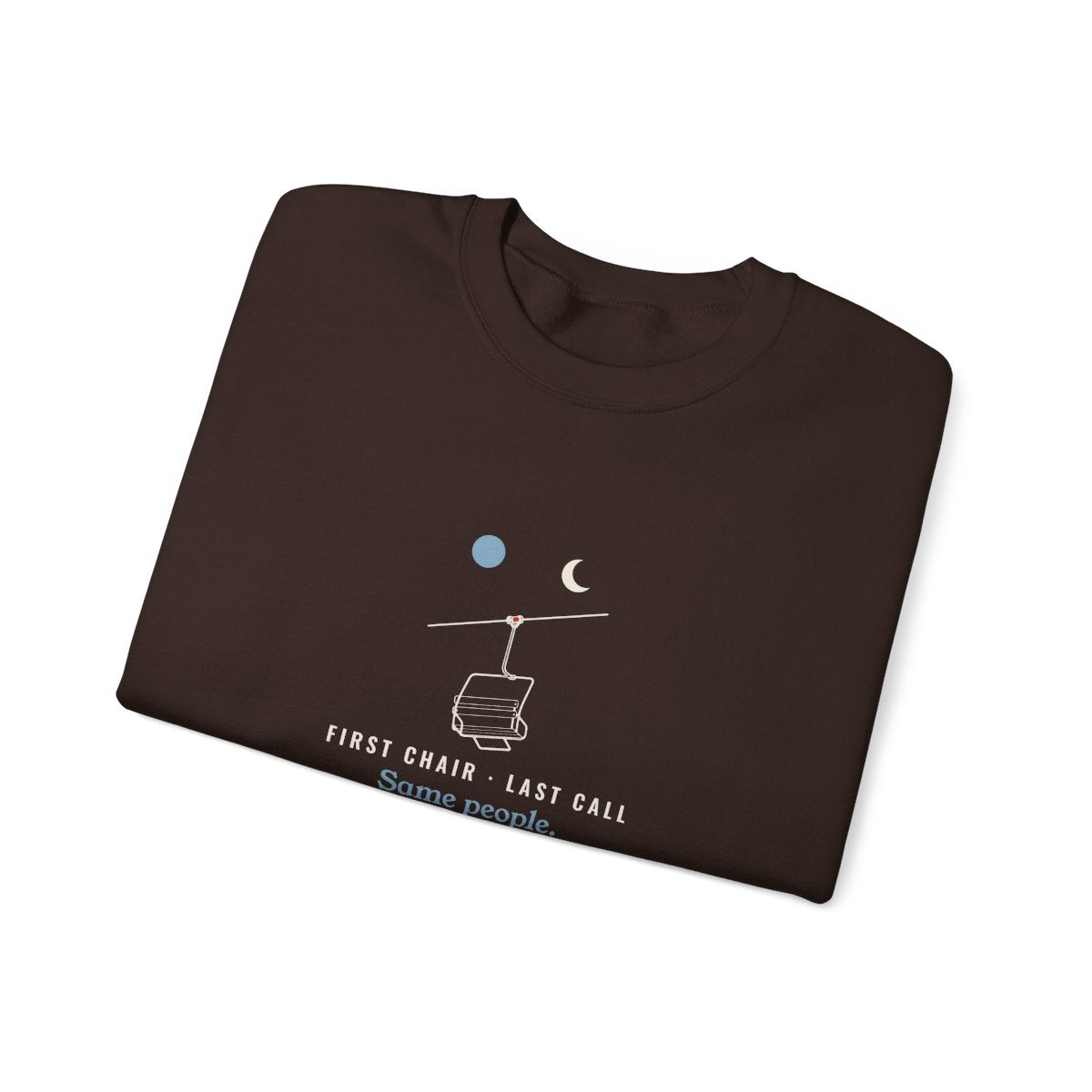 First Chair, Last Call Crewneck in Dark Chocolate, folded