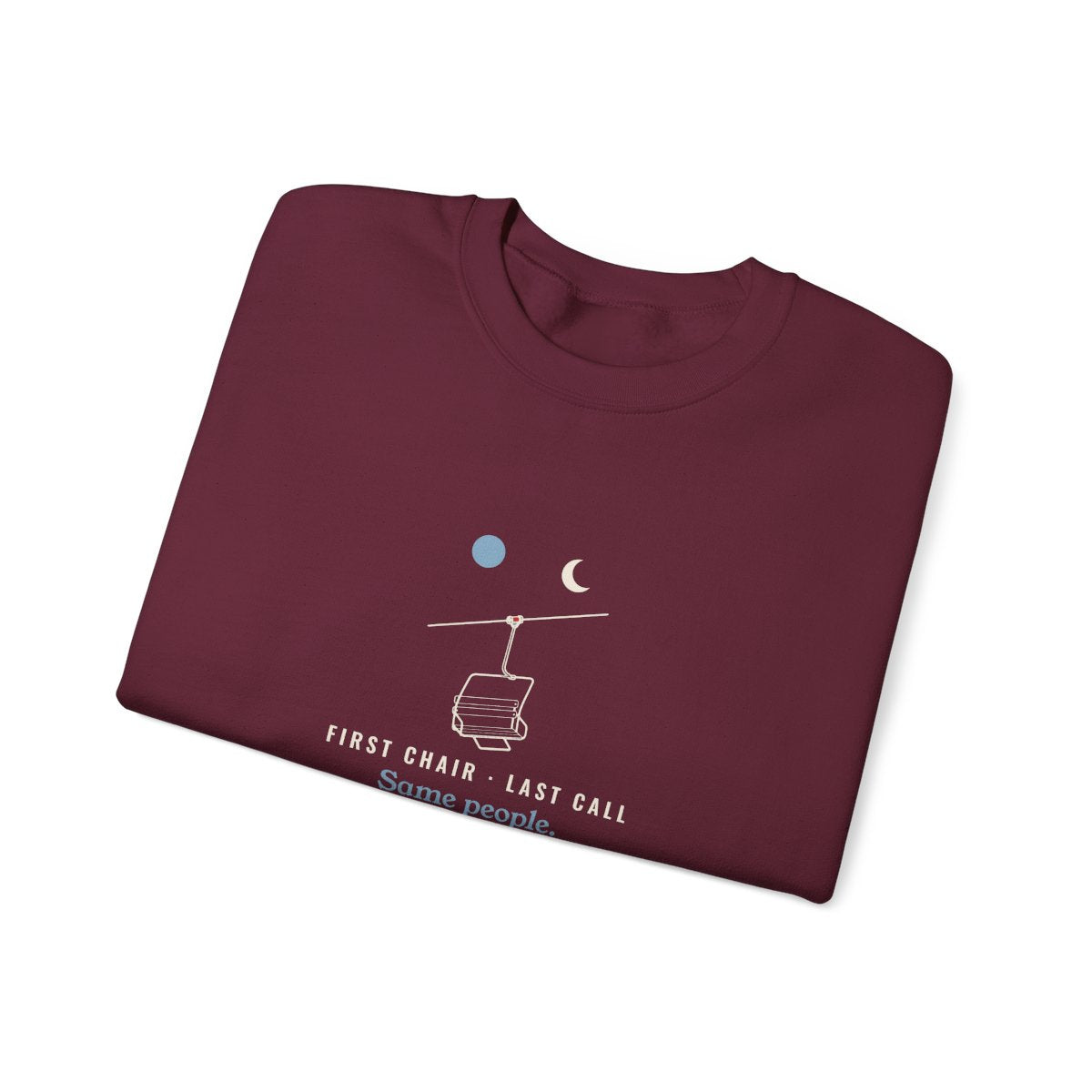 First Chair, Last Call Crewneck in Maroon, folded
