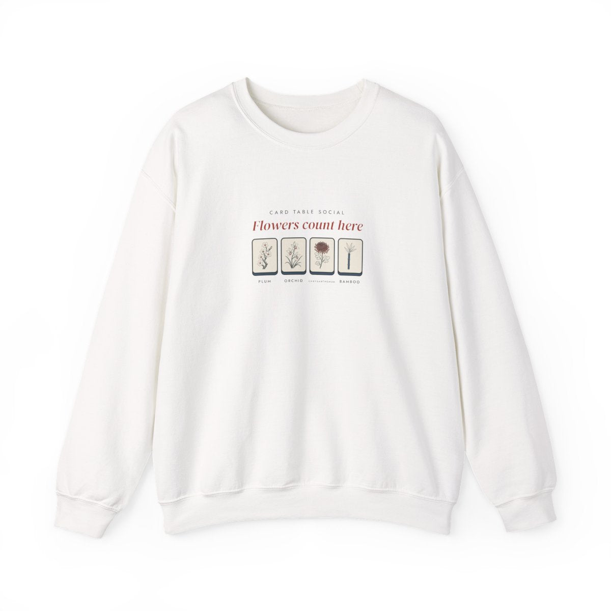 Flowers Count Here Crewneck in White, front view