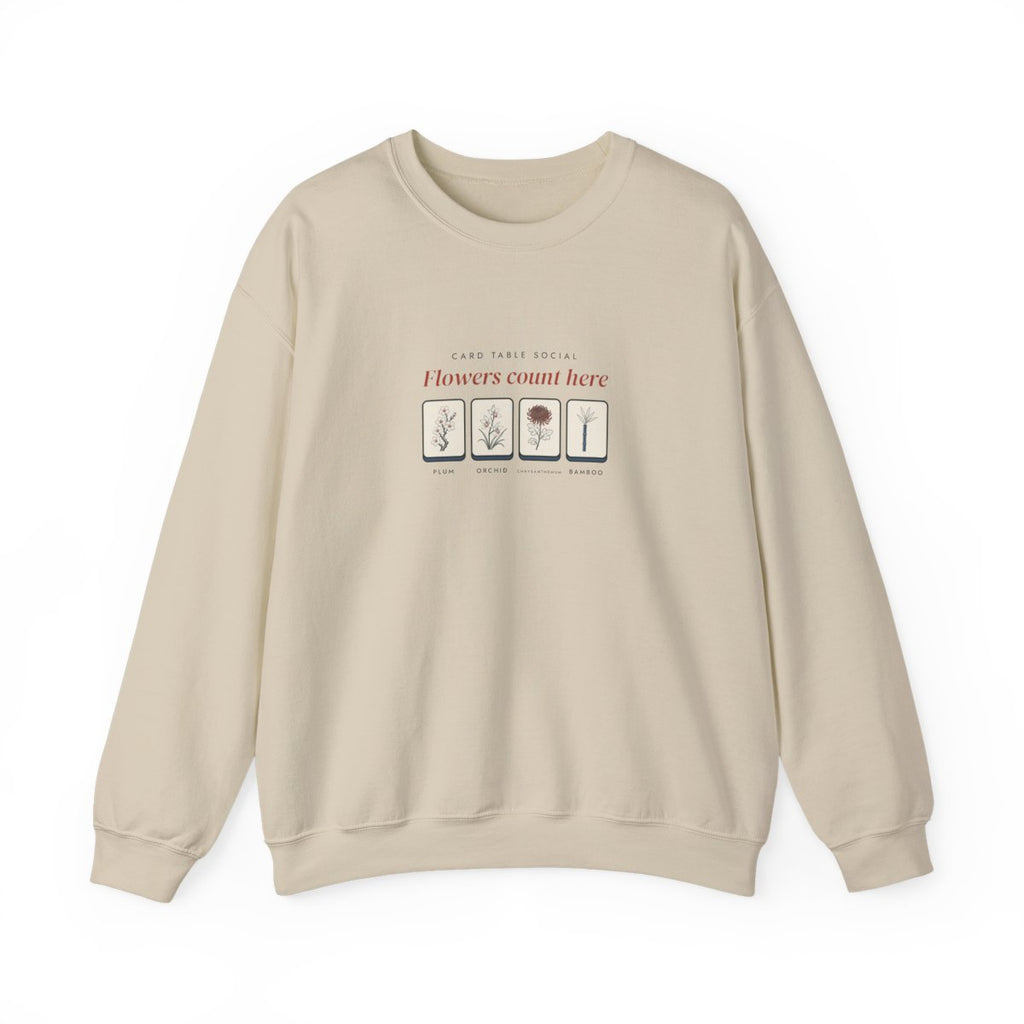 Flowers Count Here Crewneck in Sand, front view