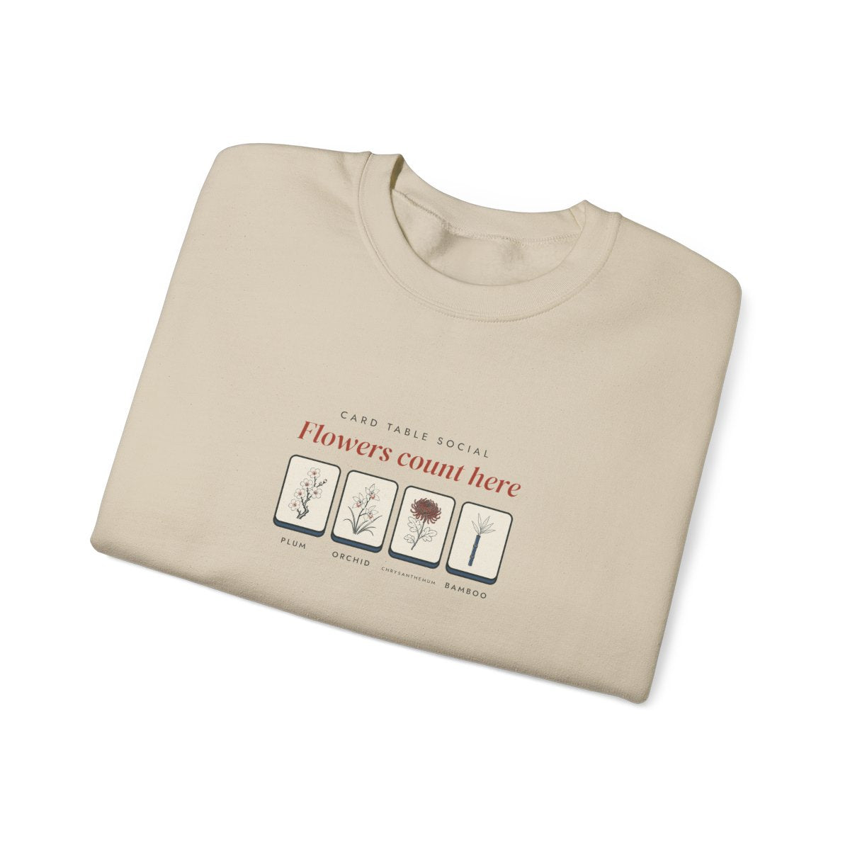 Flowers Count Here Crewneck in Sand, folded
