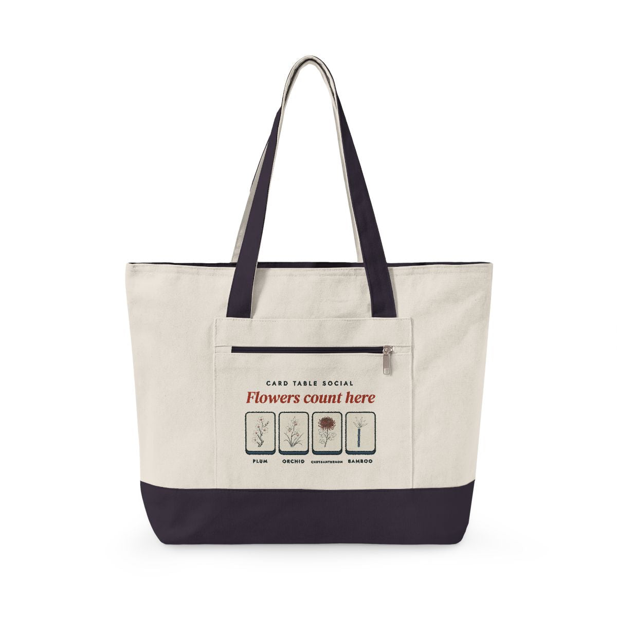 Flowers Count Here Mahj Bag in Natural/Navy, front view