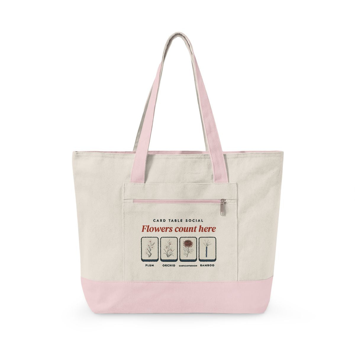 Flowers Count Here Mahj Bag in Natural/Light Pink, front view
