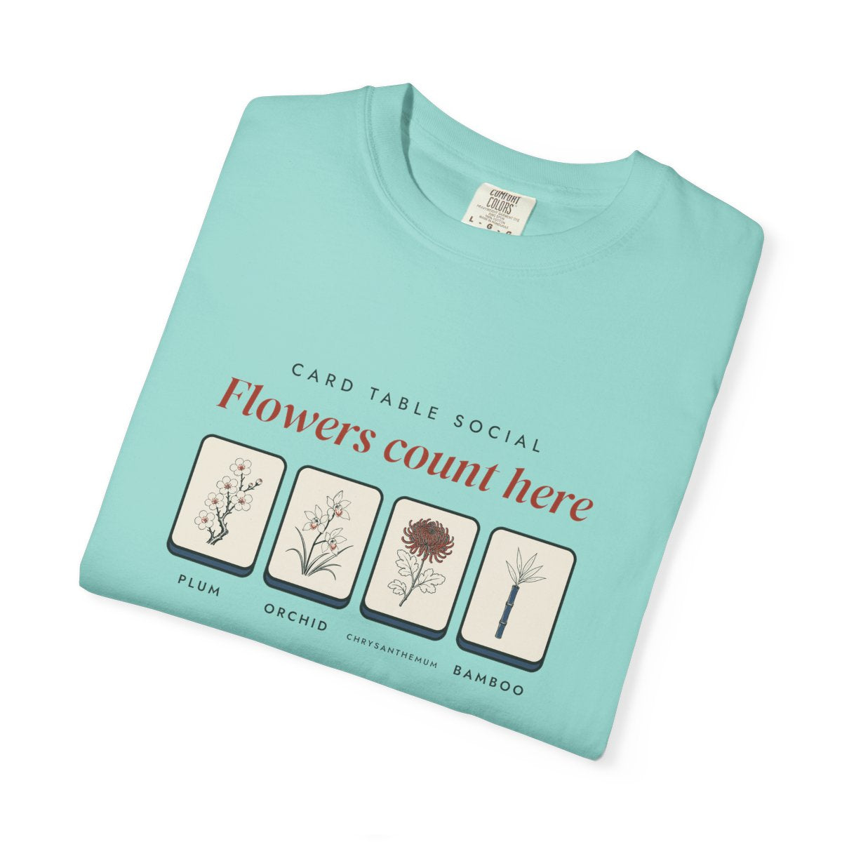 Flowers Count Here Tee in Chalky Mint, folded
