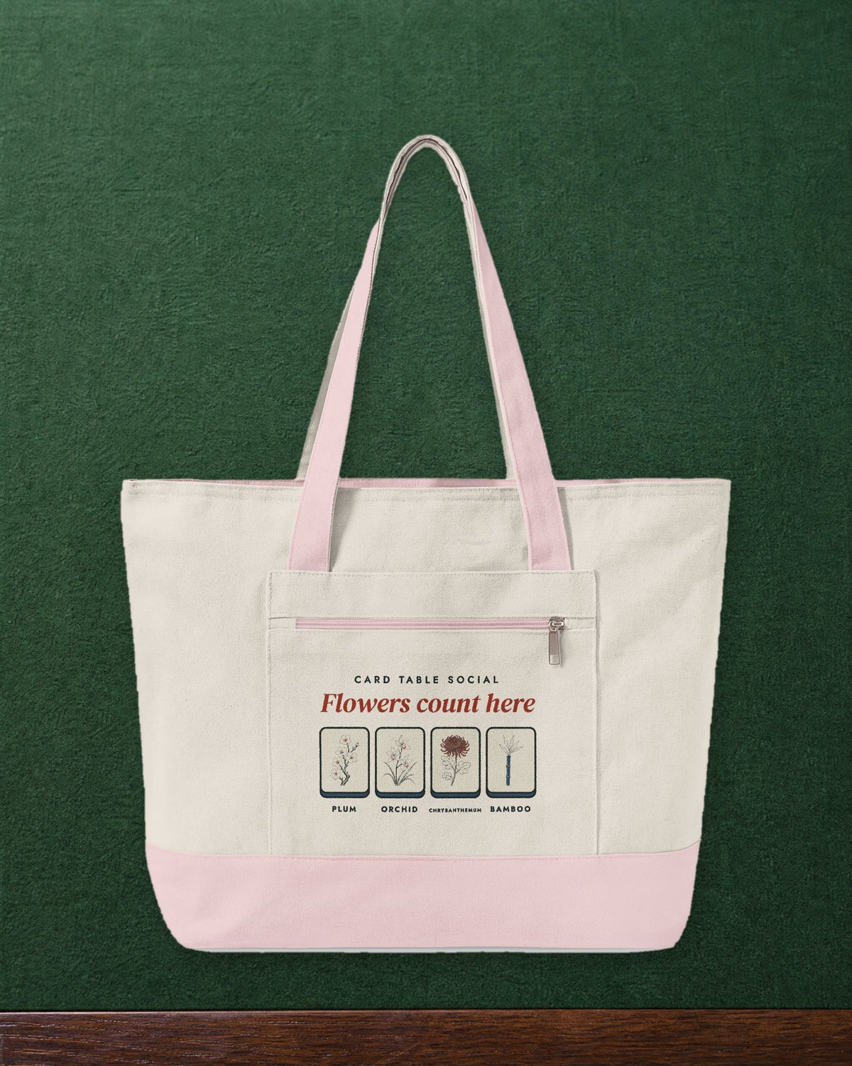Flowers Count Here Mahj Bag in Natural/Light Pink, styled