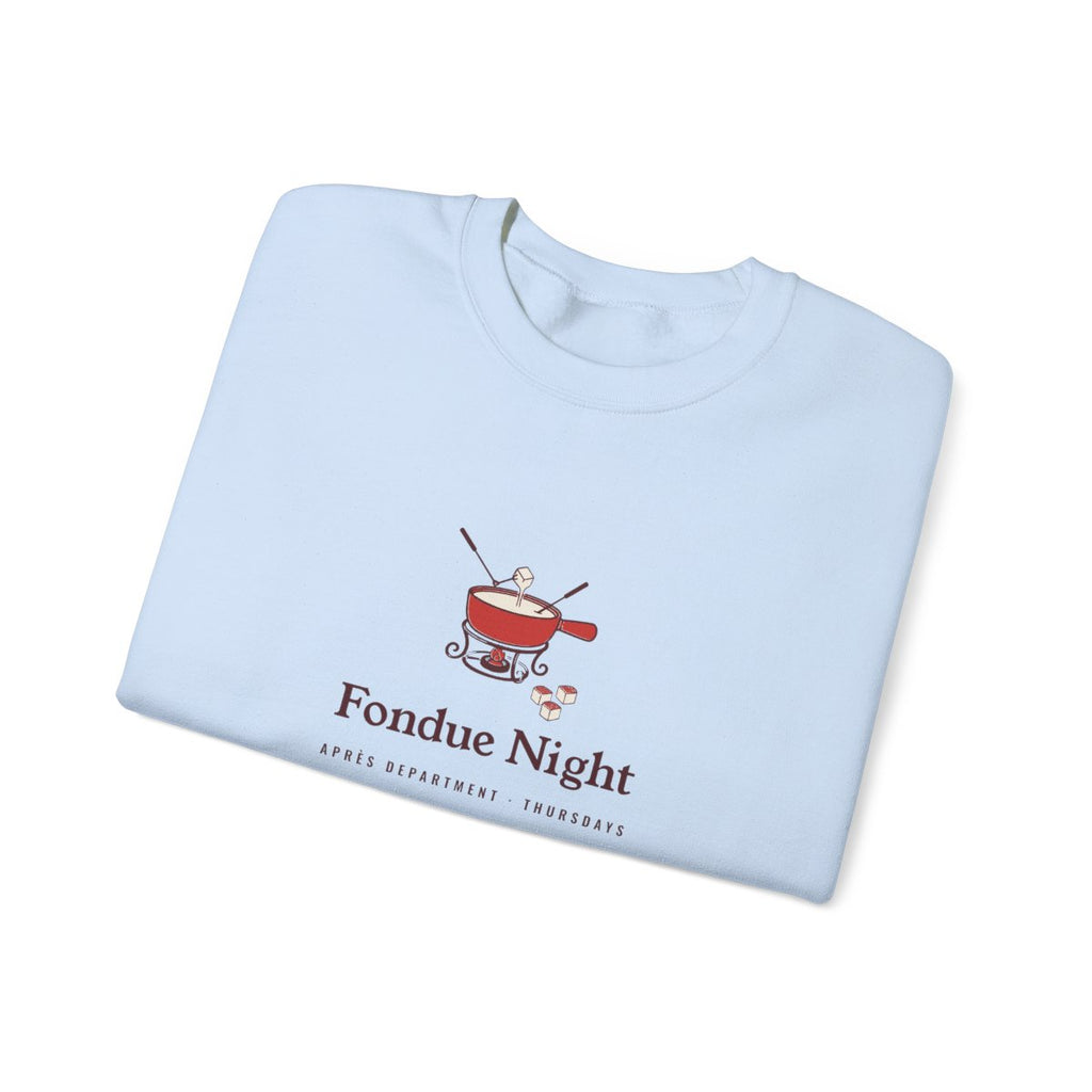 Fondue Night Crewneck in Light Blue, folded