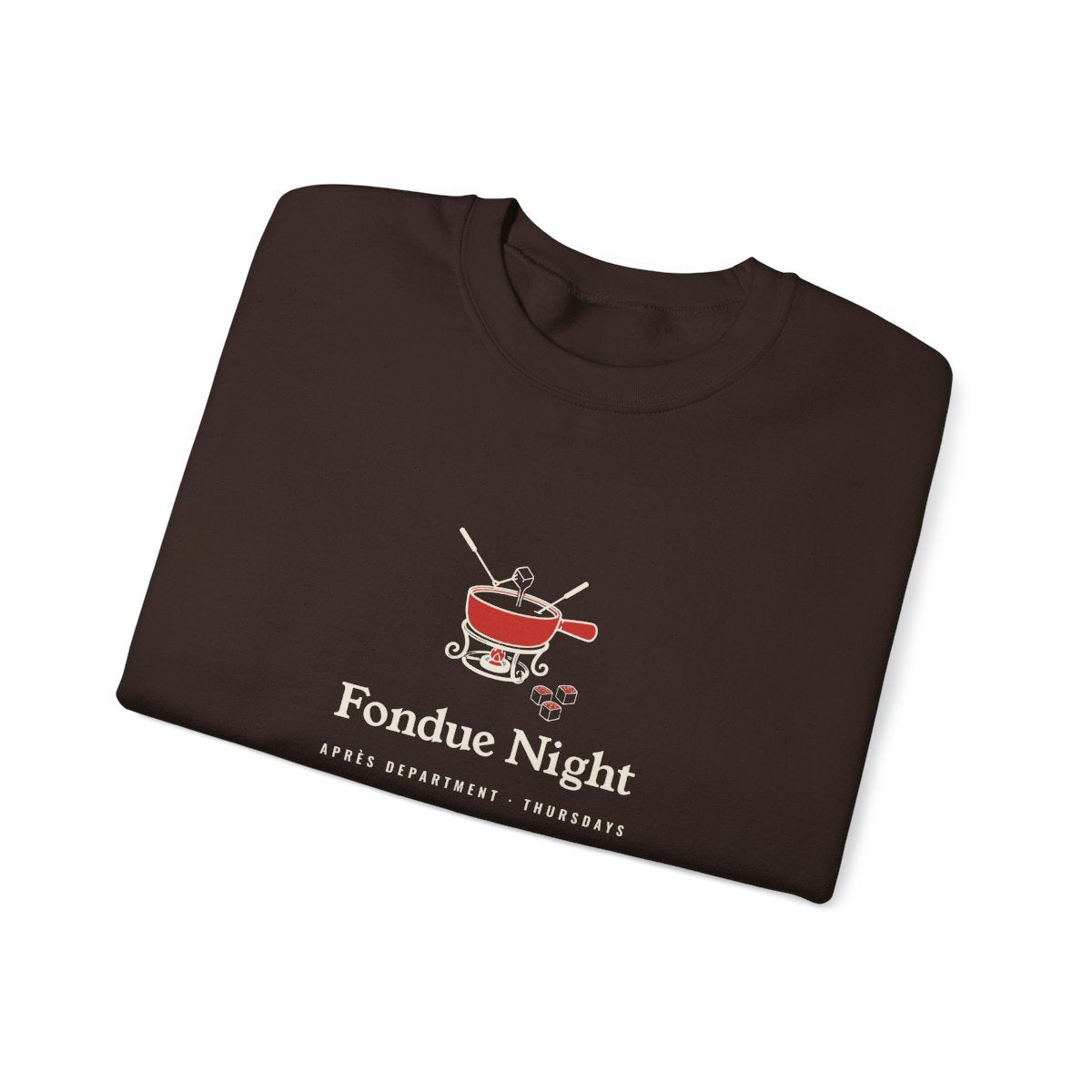Fondue Night Crewneck in Dark Chocolate, folded