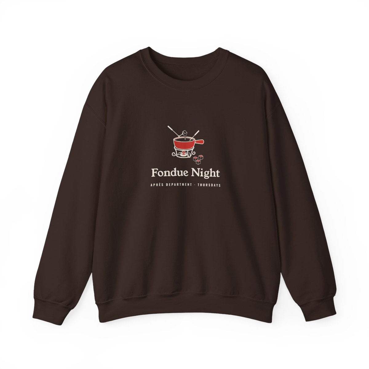 Fondue Night Crewneck in Dark Chocolate, front view