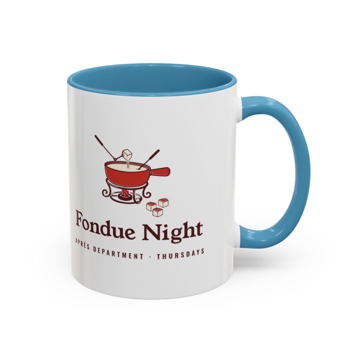 Fondue Night Mug in Light Blue, right side