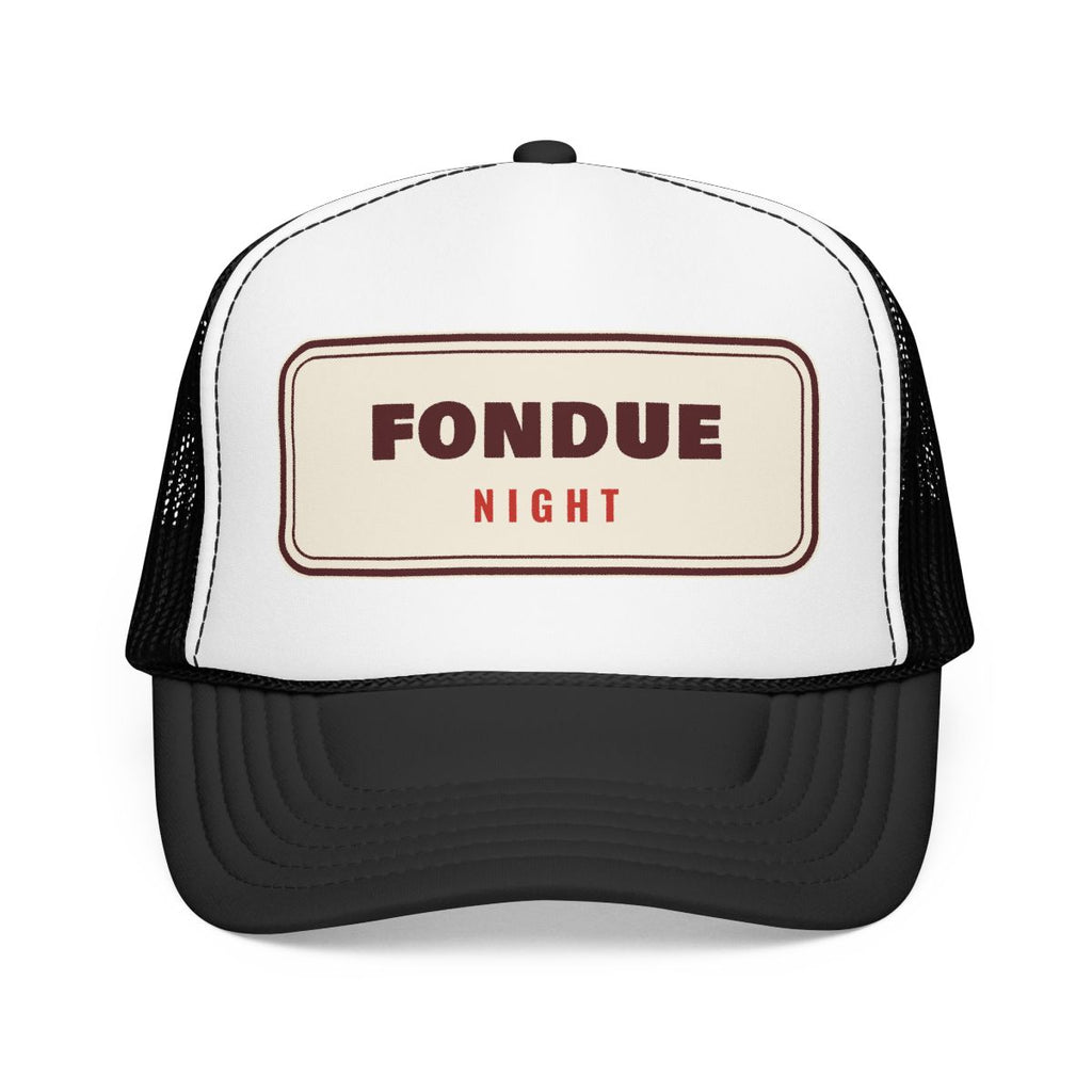 Fondue Night Trucker Hat in Black/White, front view