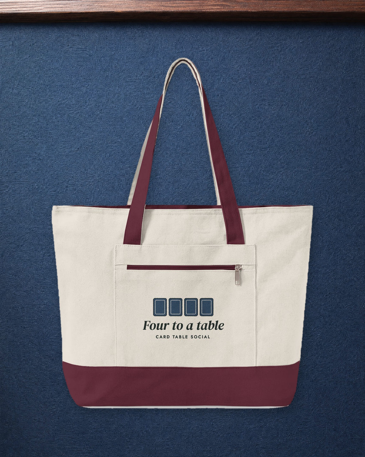 Four to a Table Mahj Bag in Natural/Maroon, styled