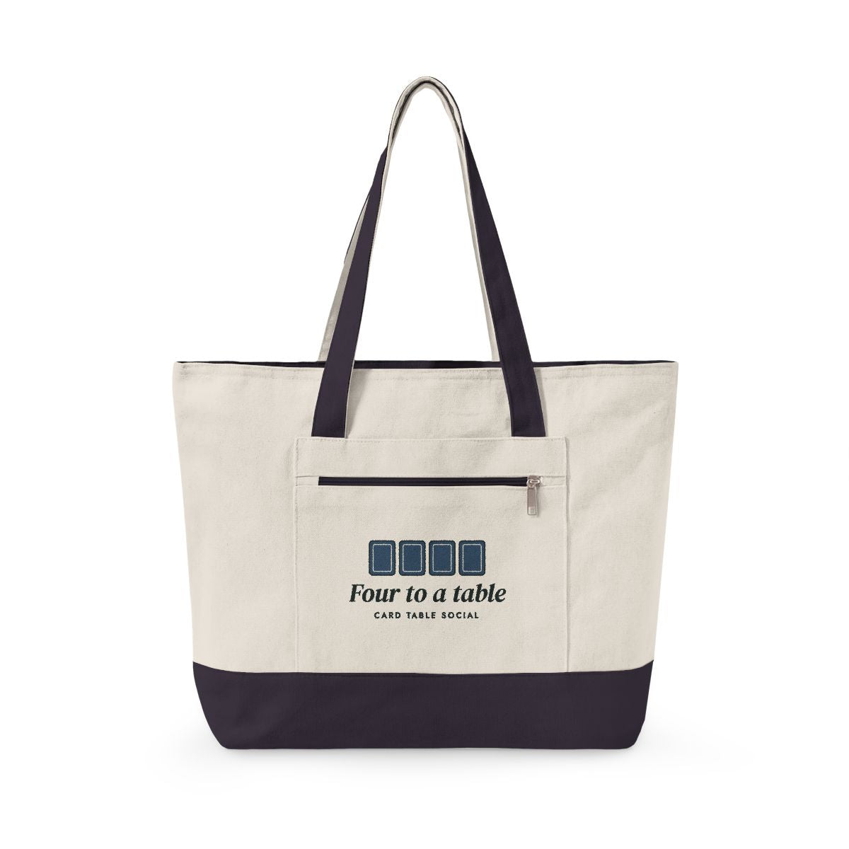 Four to a Table Mahj Bag in Natural/Navy, front view