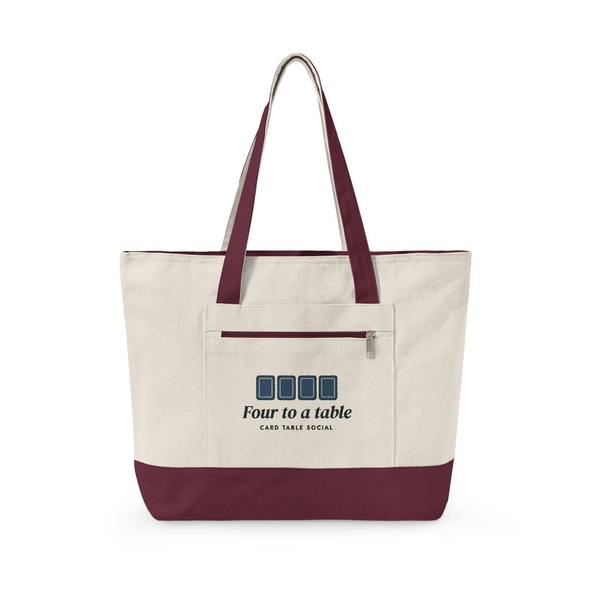 Four to a Table Mahj Bag in Natural/Maroon, front view