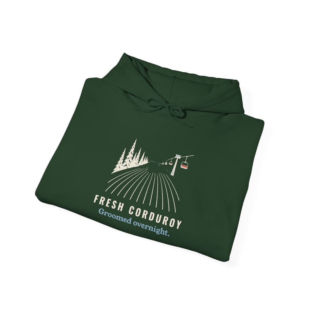 Fresh Corduroy Hoodie in Forest Green, folded