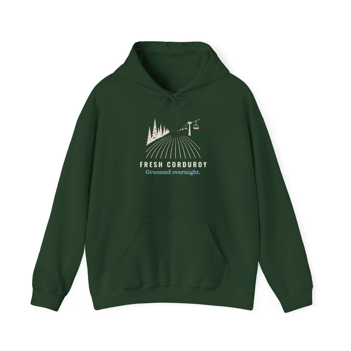 Fresh Corduroy Hoodie in Forest Green, front view