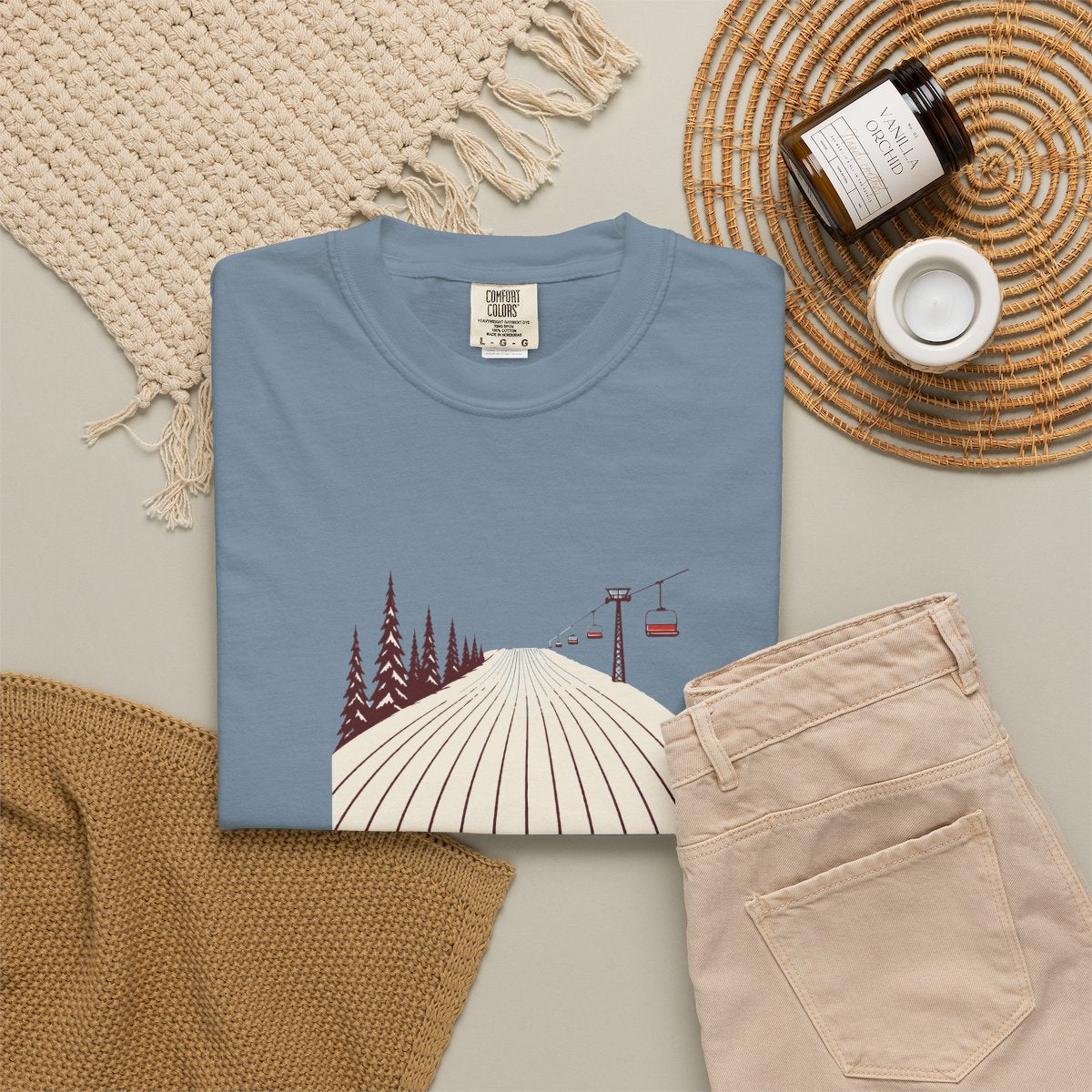 Fresh Corduroy Tee in Ice Blue, fabric and print detail