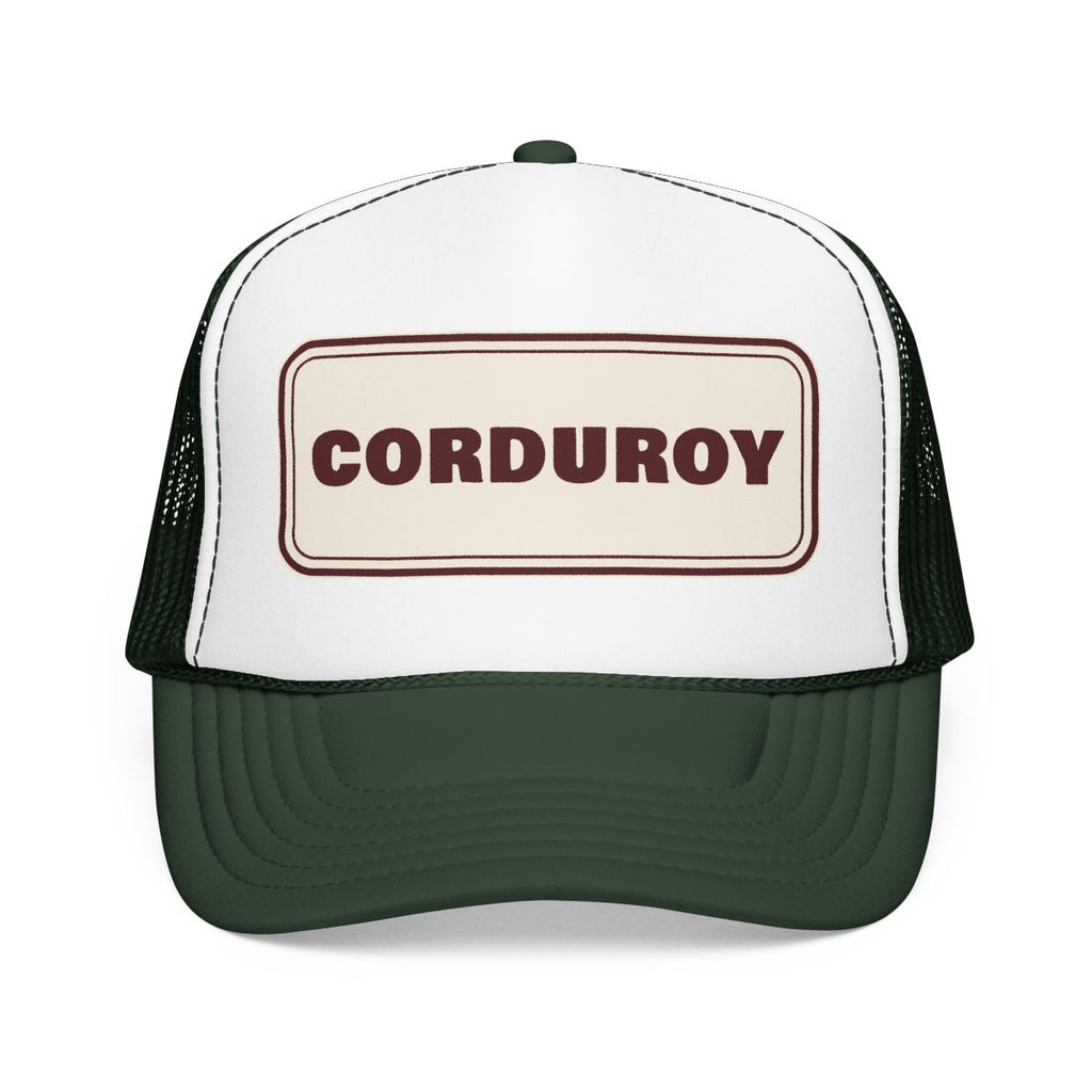 Fresh Corduroy Trucker Hat in Dark Green / White / Dark Green, front view