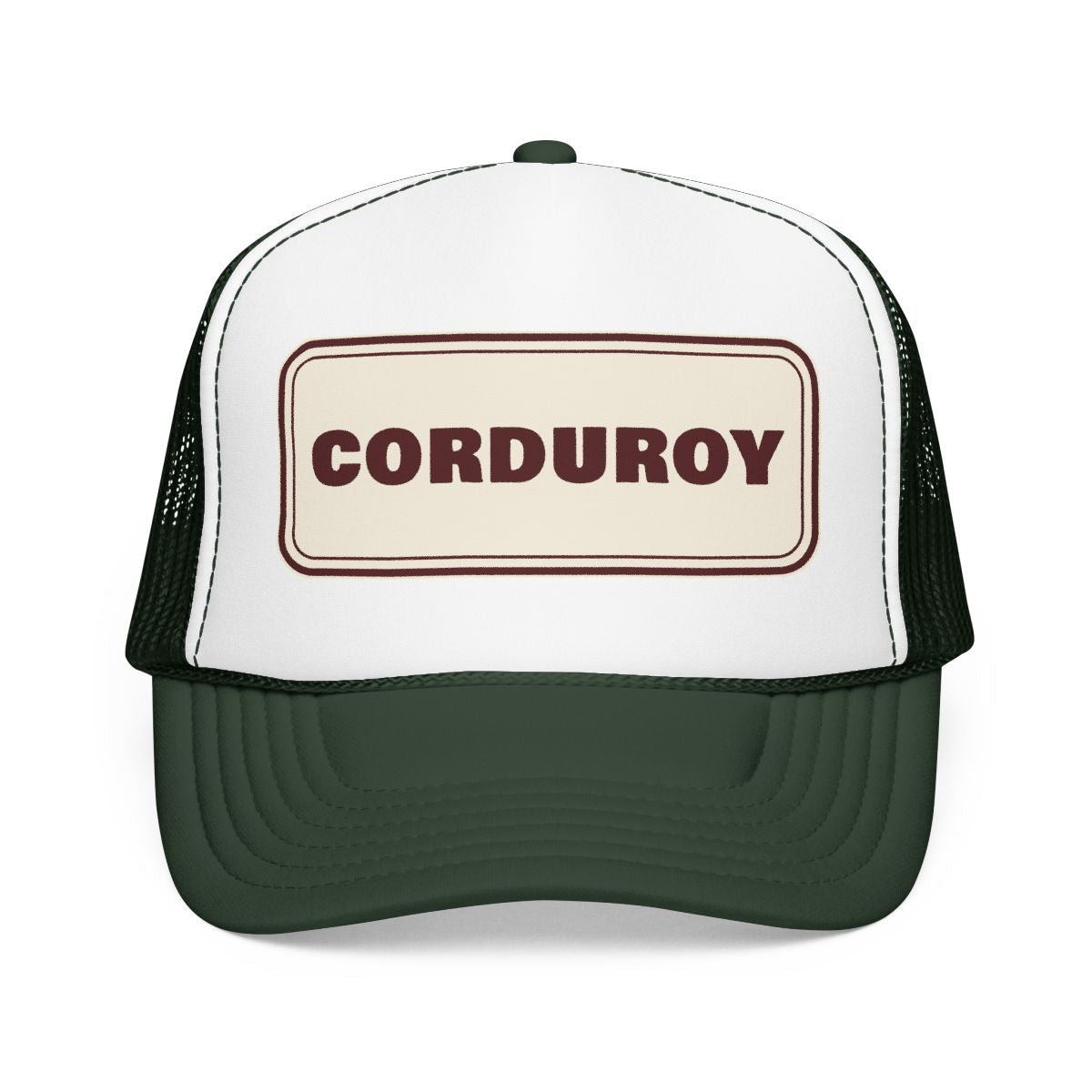 Fresh Corduroy Trucker Hat in Dark Green / White / Dark Green, front view