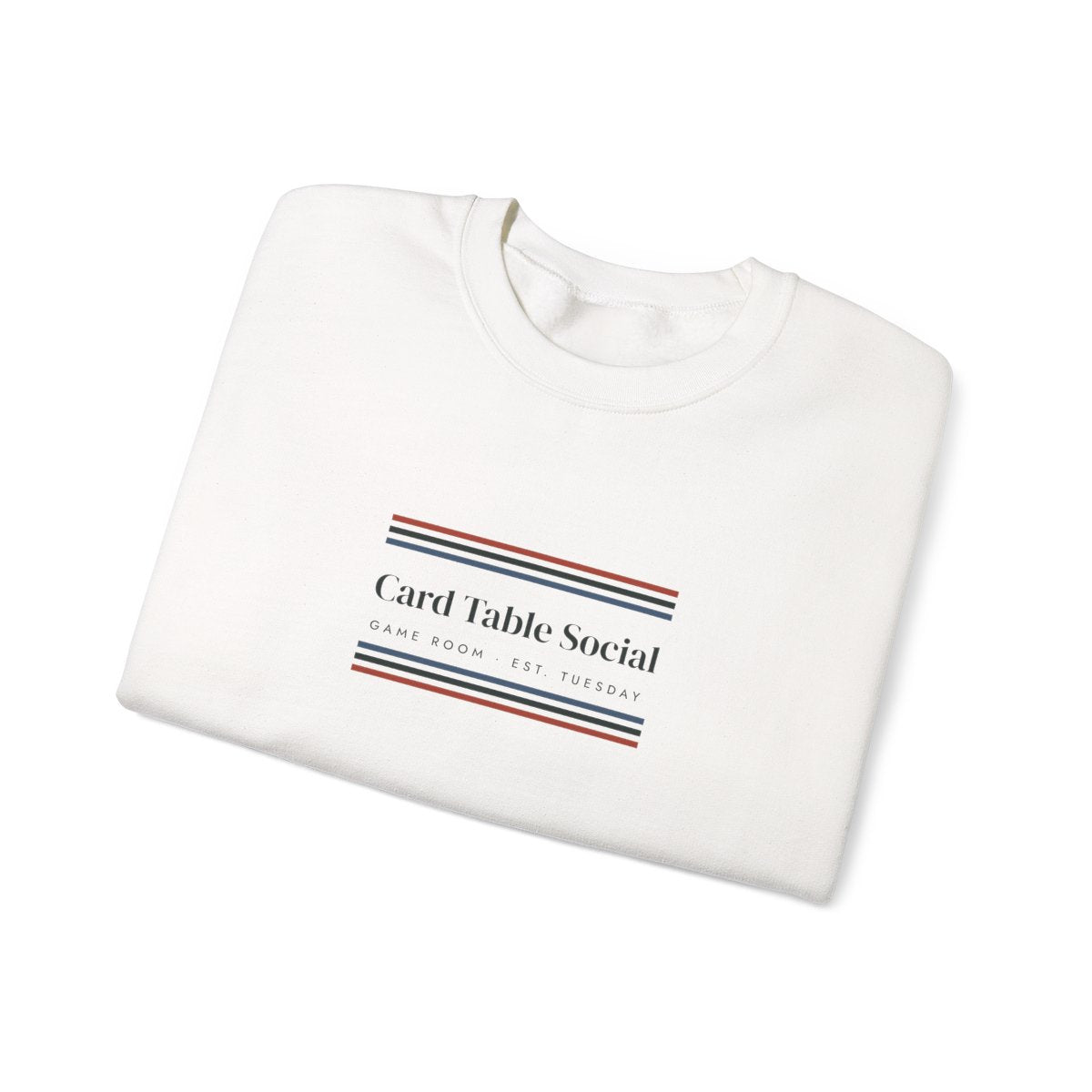 Game Room Stripe Crewneck in White, folded